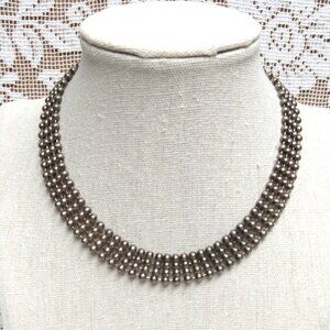 Chunky Faux Silver Style Bead CHOKER Necklace Adjustable Clasp 4 bead strand
